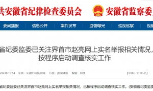 安徽省纪委监委：已关注界首市赵亮网上实名举报，启动调查核实